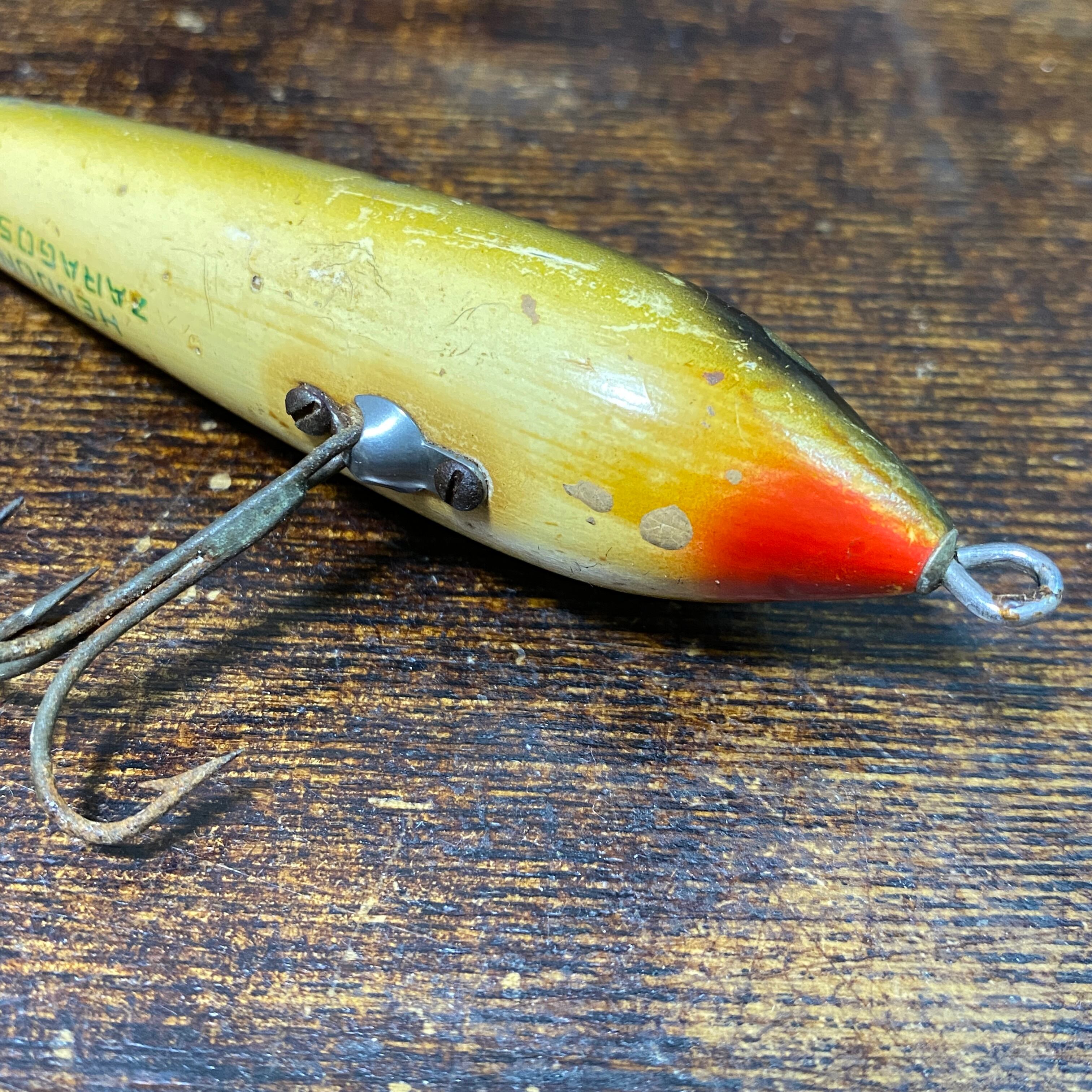 Heddon Saragosse Leurre Vintage Oeil en Verre 2 Pièces Rig 3 Crochets