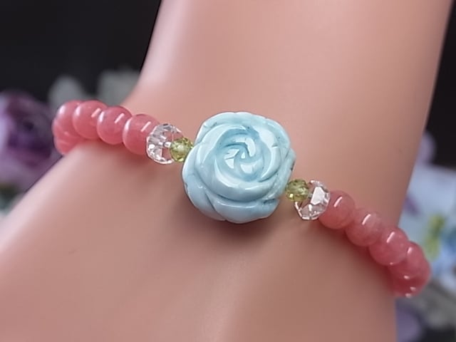 良質,希少】薔薇型ラリマーブレスレット