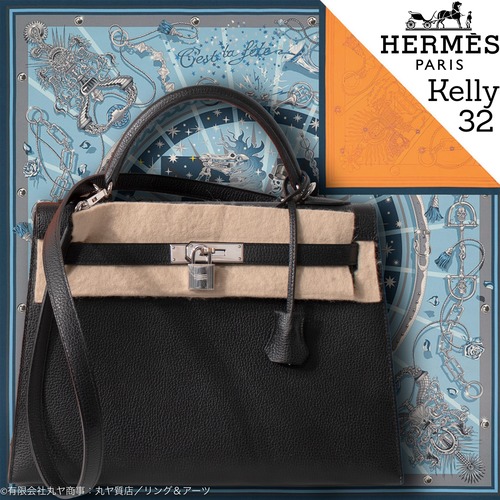 エルメス：ケリー32／ブラック×シルバー金具／外縫い／□L刻印＝2008年製造／Hermès Hermes Kelly32 Silver-tone Noir Black