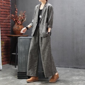 【Set-up】 Striped Single Button Blazer & Wide Leg Pants / ストライプ シングルボタン ブレザー & ワイドレッグ パンツ