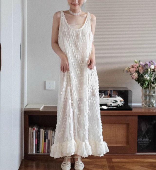 tassel design lace sleeveless dress【2024042702】