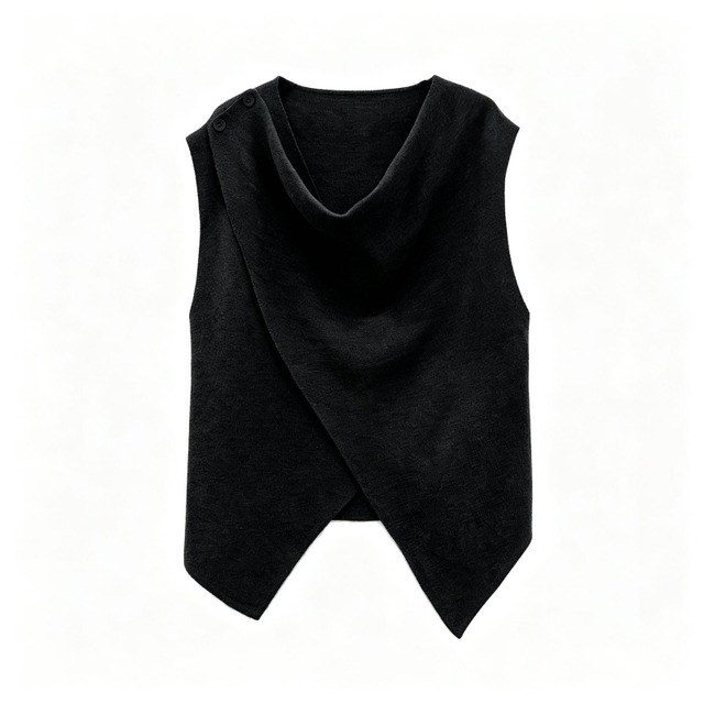 Asymmetric drape knit vest【2color】 C1635