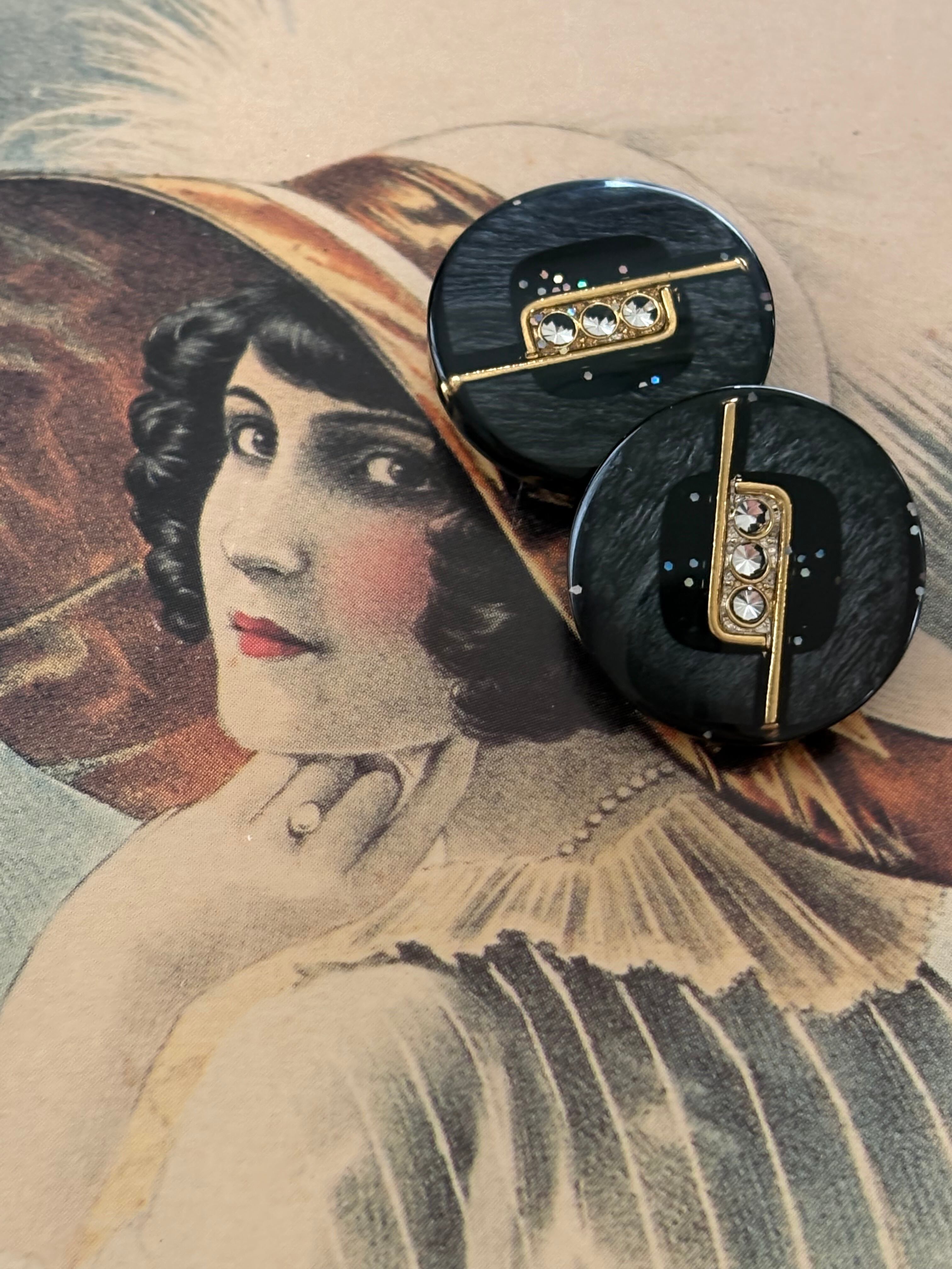 20mm Japanese ヴィンテージボタン グレー×ゴールド ストーン グリッター 昭和レトロ アクセサリーパーツ 装飾材 カルトナージュ