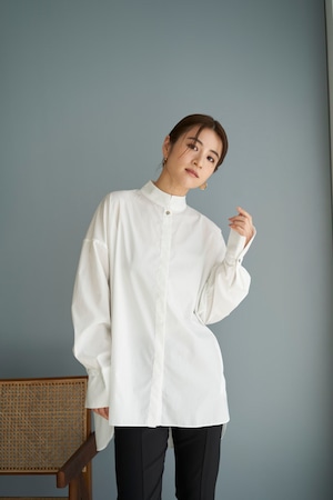STAND-UP COLLAR OVER SHIRT - WHITE