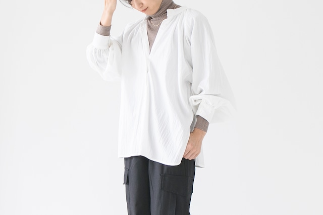 RECYCLE WASHER POLYESTER - 2WAY GATHER BLOUSE：リサイクルワッシャーポリエステル - 2WAYギャザーブラウス