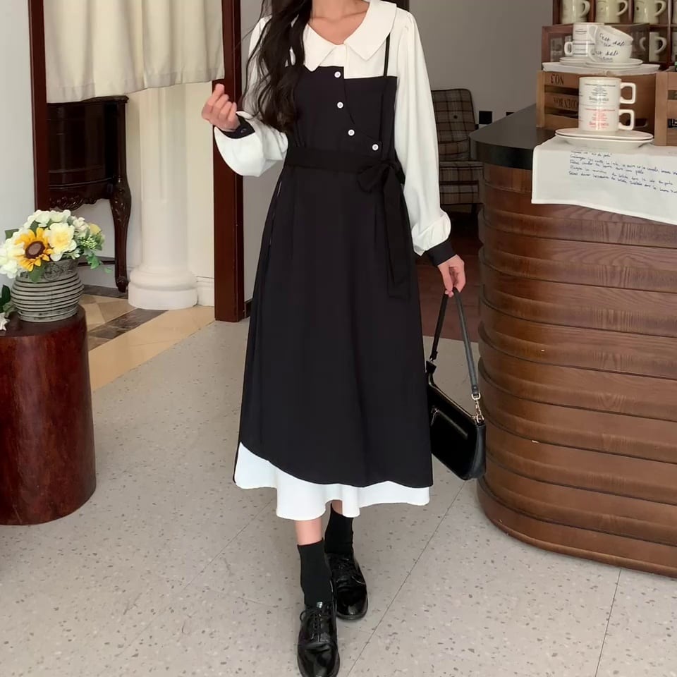 ロングワンピース レディース シャツ ワンピ 長袖 ワンピース