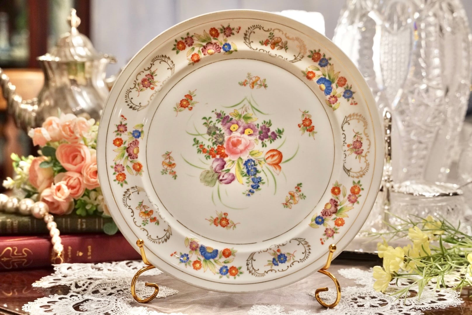 A【TOYU CHINA】東洋陶磁器 花柄 25.5cmディナープレート ヴィンテージ