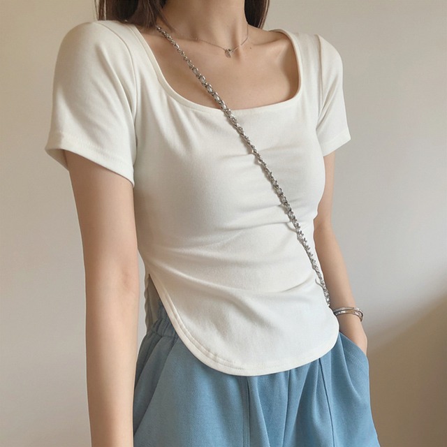 Tシャツ 2022年新作 tシャツ ラウンドネック レディーストップス 半袖 シャツ 無地