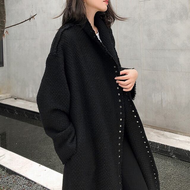 ツイード コート ロングガウンコート レディース ウールコート ウールロングコート オーバーサイズコート 黒コートレディース 韓国 コート 大人カジュアル 上品コート 黒 ブラック P6337 Kirari きらり