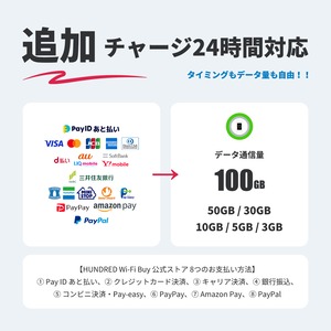 国内ギガ（30GB）+ モバイルルーター（HUNDRED Wi-Fi チャージ Type 本体）USB / 車載 / バッテリーレス