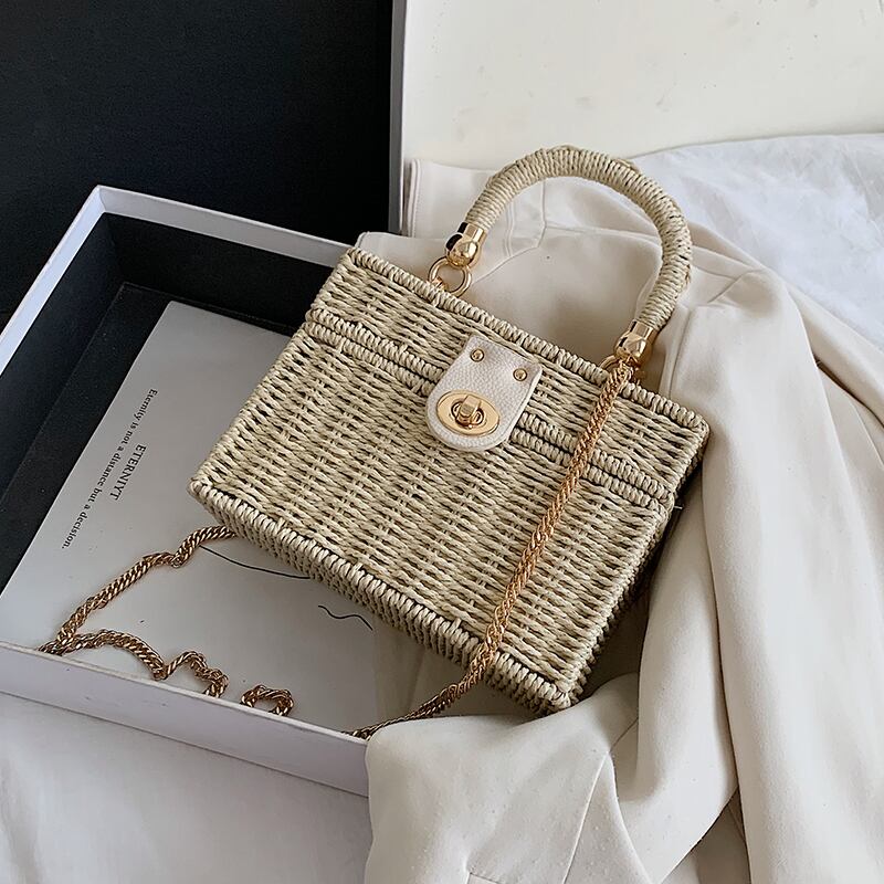 人気のストローレディーススモールバッグ2020新しい流行のファッションオールマッチチェーンメッセンジャーバッグサマーネットレッドハンドバッグ 手作りハンドバック26806647248