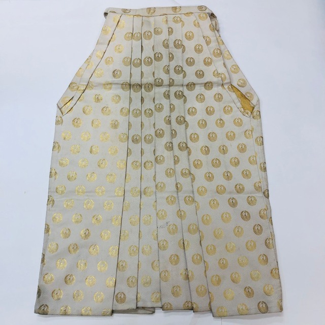 袴 行灯袴 男袴 紐下丈87.5cm  L size 男性用袴 成人式袴 白 金 中古 6344