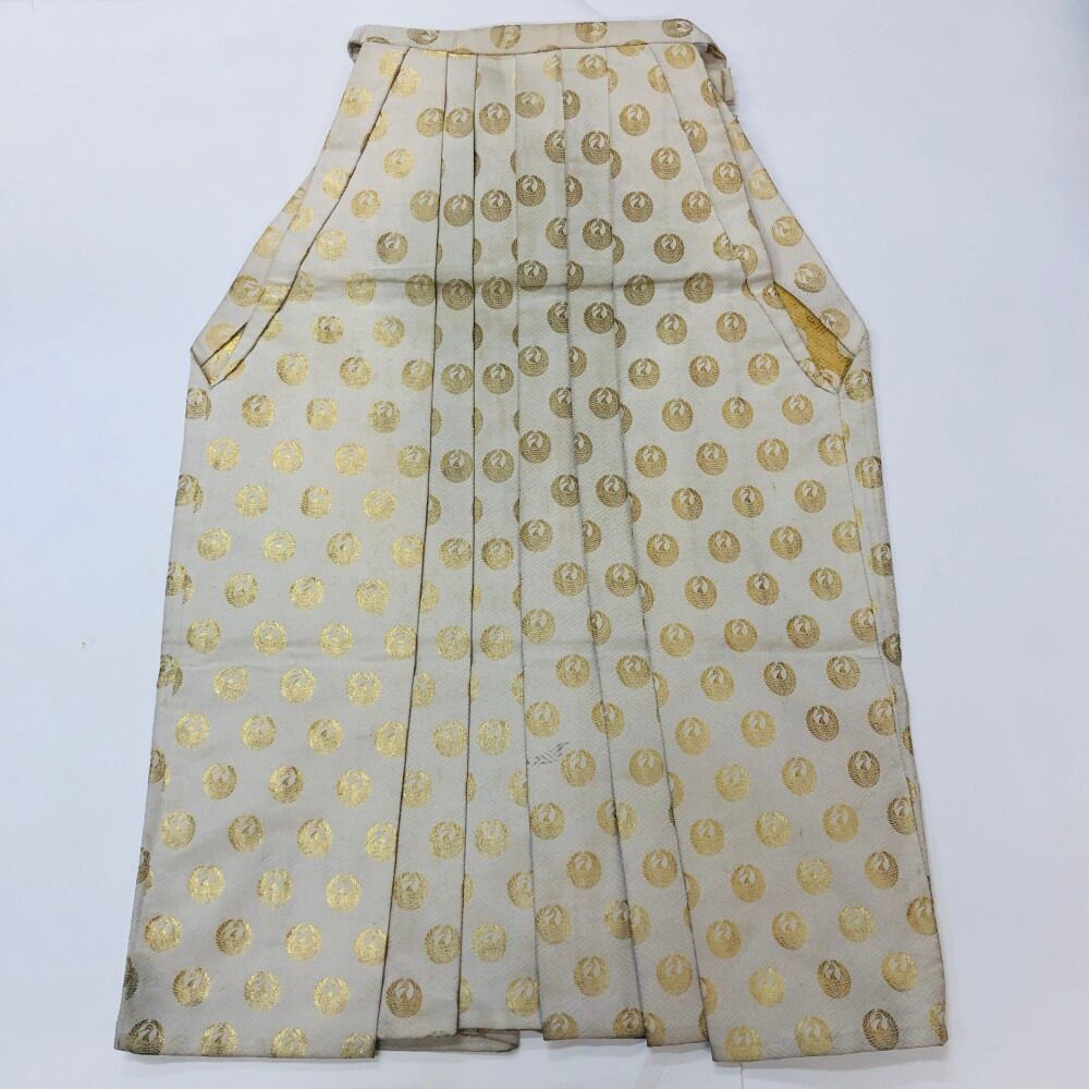袴 行灯袴 男袴 紐下丈87.5cm L size 男性用袴 成人式袴 白 金 中古 6344