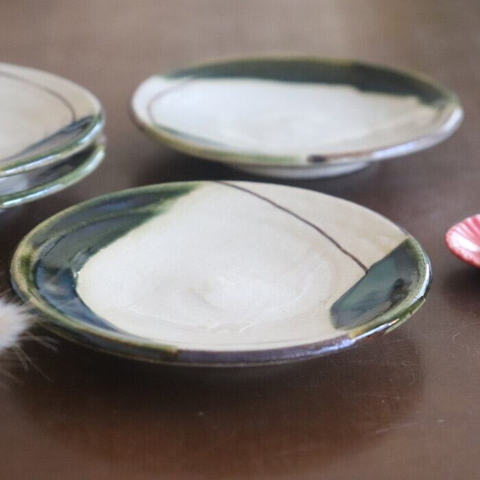 瀬戸赤津焼 拝戸窯稲山 小皿 両織部 SetoAkazu-yaki Plate 11cm #474