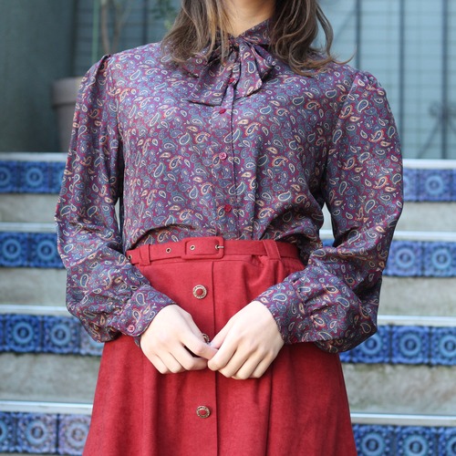 USA VINTAGE PEISLEY PATTERNED RIBBON TIE BLOUSE/アメリカ古着ペイズリー柄リボンタイブラウス