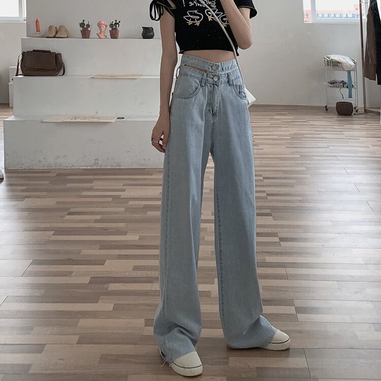 サマージーンズ ハイウェスト薄手ルーズパンツ 夏物 1号婦人19035981673