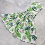 フラダンス 衣装 ALOHA STANDARDS アロハスタンダード ツーピース セットアップ 上下セット ホワイト系 日本製 チューブトップ シングル シンプル かわいい 華やか 鮮やか 明るい ハワイアン アロハ ハワイアンプリント ダンス レッスン 練習