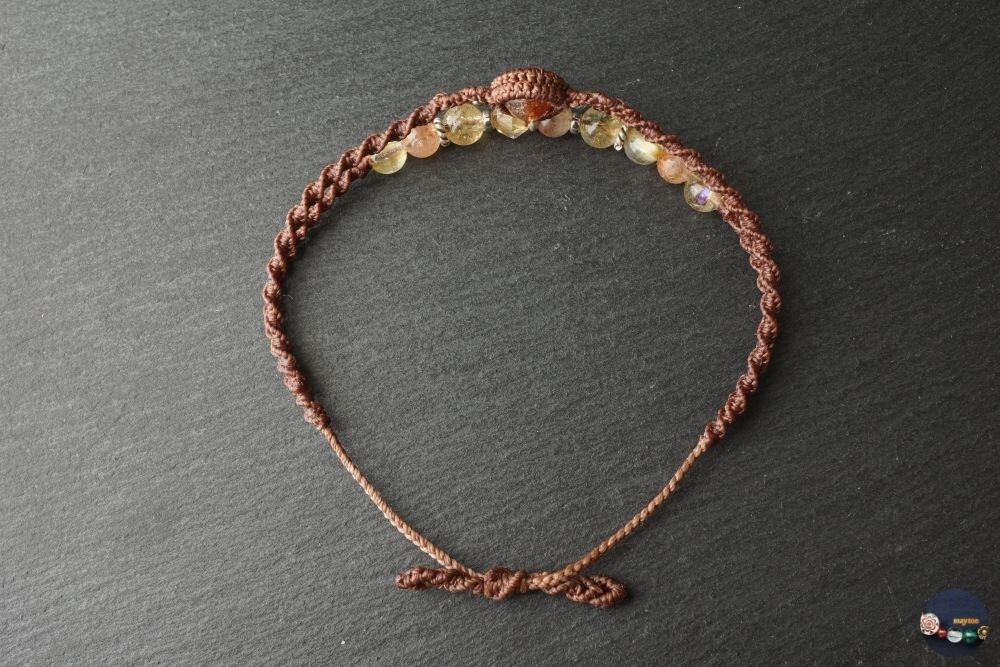 虹入り水晶 サンストーン マクラメ ブレスレット マクラメ編みブレスレット 両剣水晶（ブラジル産）＆サン