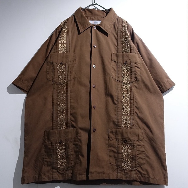 90s Brown Ornament Embroidery Design Cuba Shirt