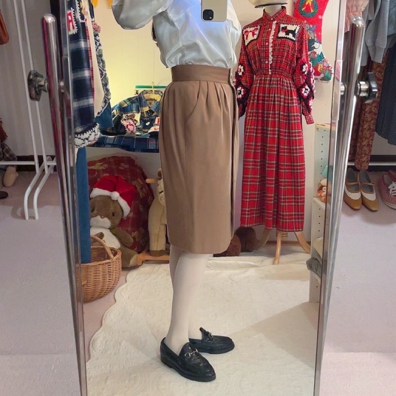 cream beige front button skirt