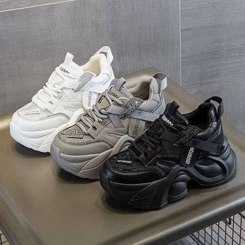 2カラー 厚底 ダッドスニーカー メッシュ 22.0〜24.5cm 厚底スニーカー レースアップ プラットフォーム シューズ カジュアル スポーツ 靴 痛くない 歩きやすい DTCA-981994404040