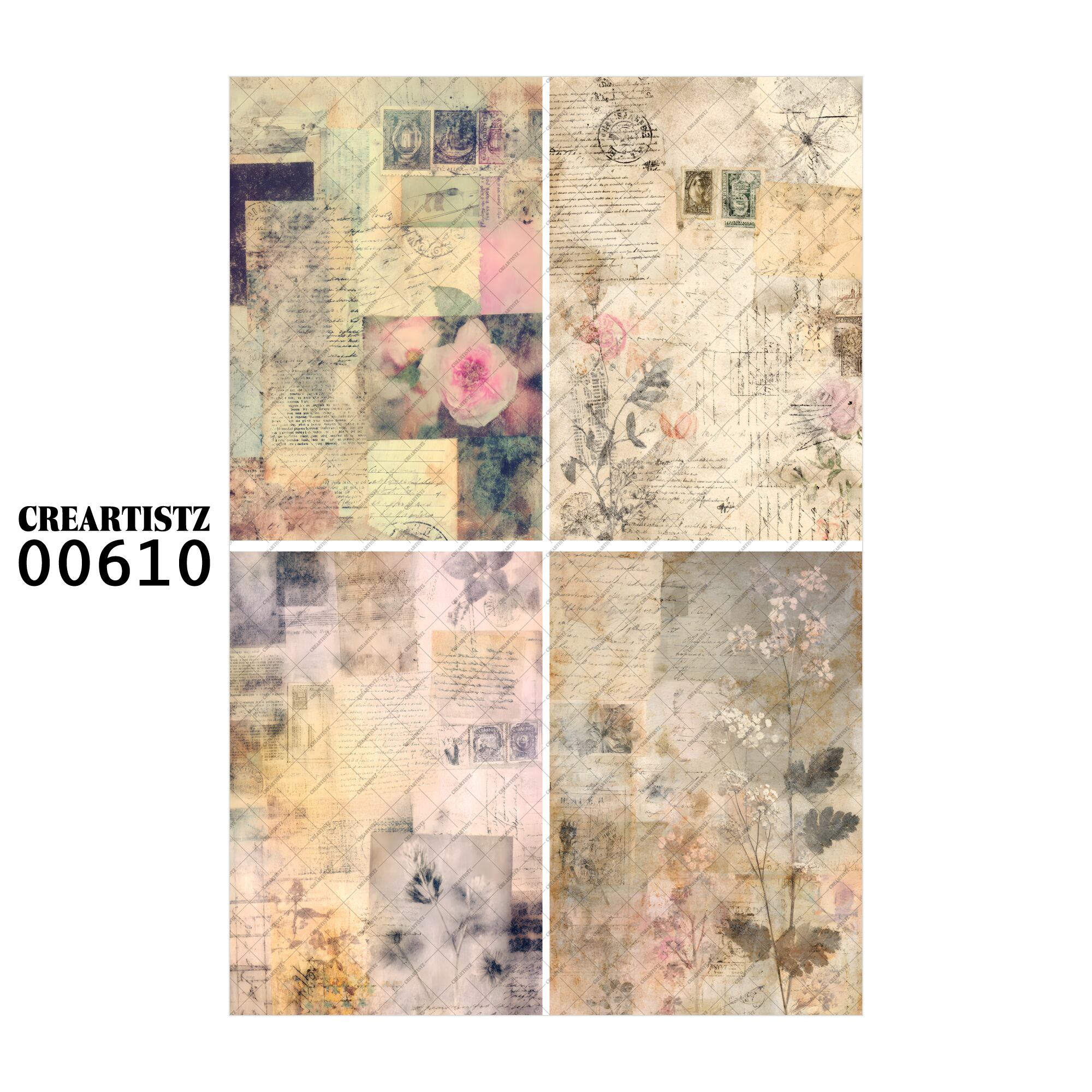 00610 背景 コラージュ素材 オリジナル 12枚セット (4種類×3枚) ペーパー/ステッカー CREARTISTZ