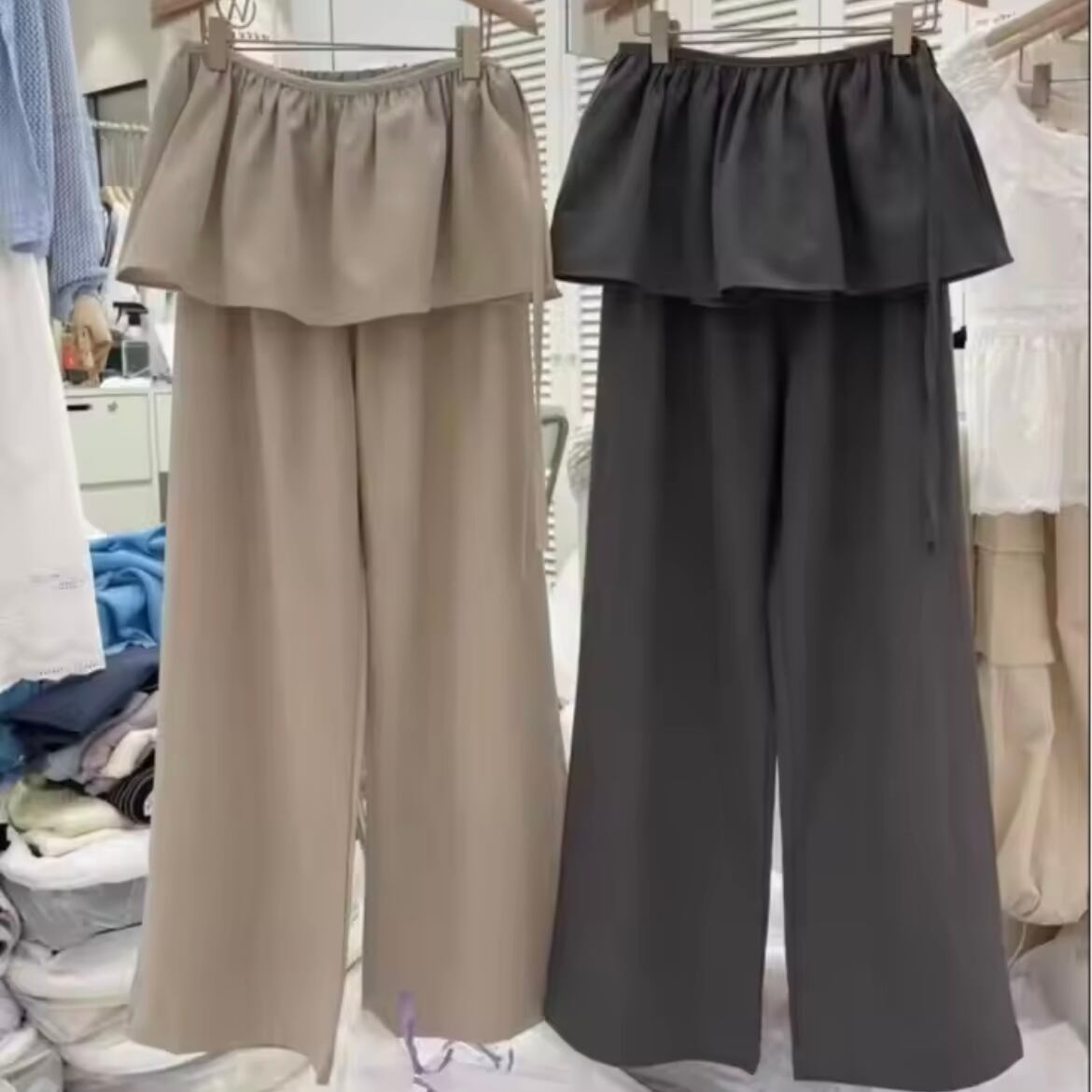 layered casual wide pants
