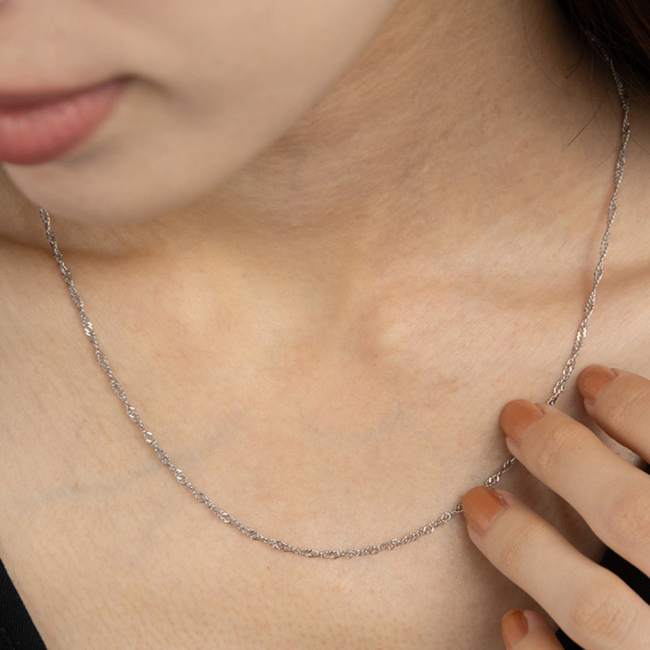 【ネコポス便】ネックレス シンプルスクリューチェーンネックレス 金属アレルギー サージカルステンレス つけっぱなし 2178