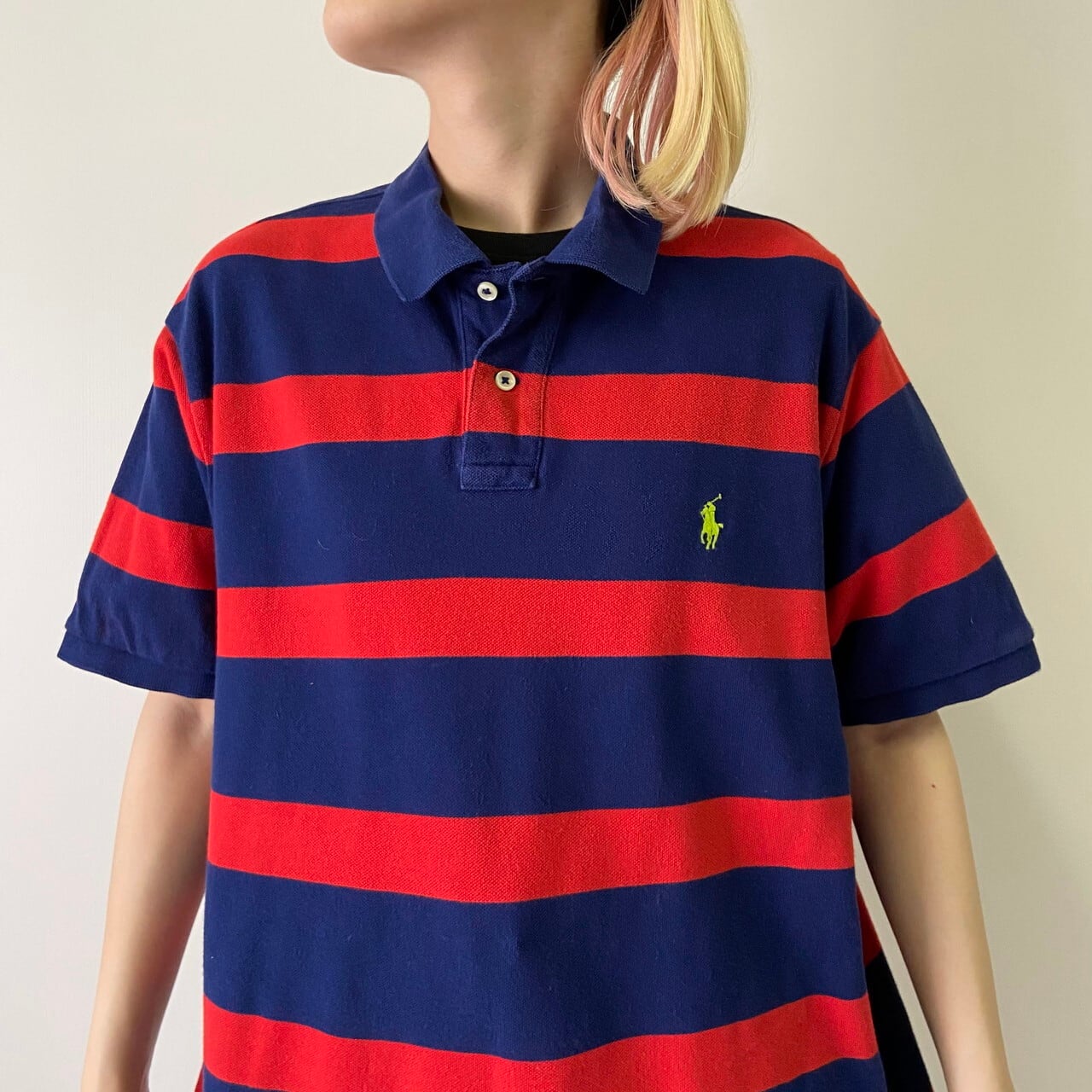 Polo Ralph Lauren ポロラルフローレン 鹿の子 ボーダー ポロシャツ メンズXL 古着 ワンポイントロゴ刺? ネイビー オレンジ  紺色【ポロシャツ】 | cave 古着屋【公式】古着通販サイト