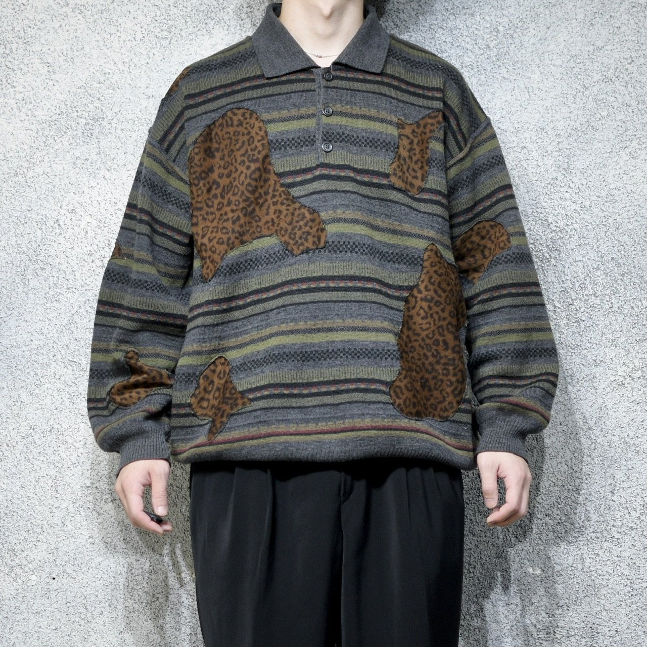 custom tugihagi leopard pattern knit polo