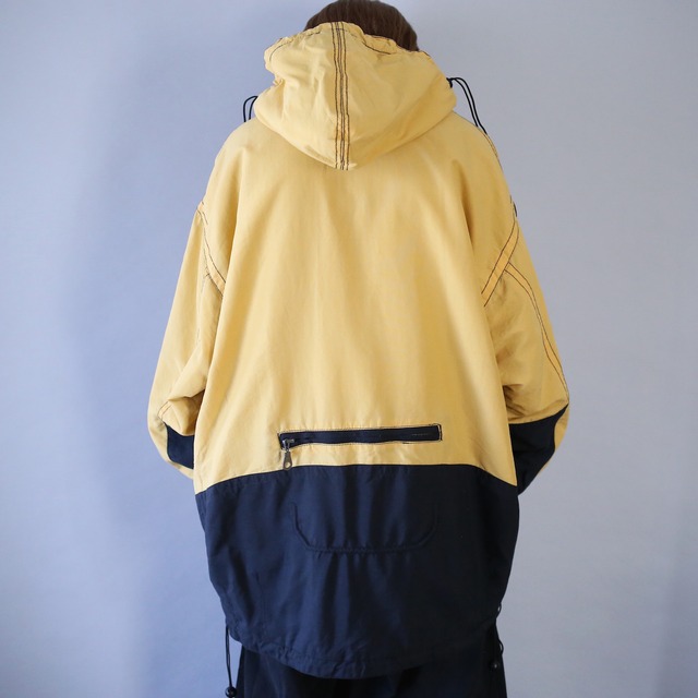 "black×yellow" tech design loose silhouette zip-up jacket with hood