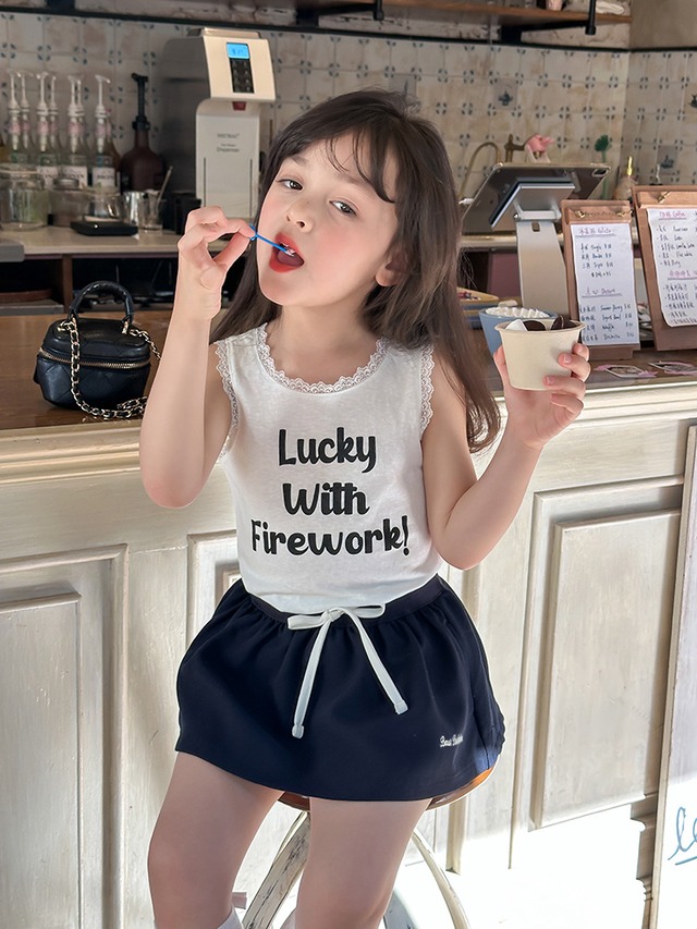 【KID】英字ロゴレースノースリーブタンクトップ - 7