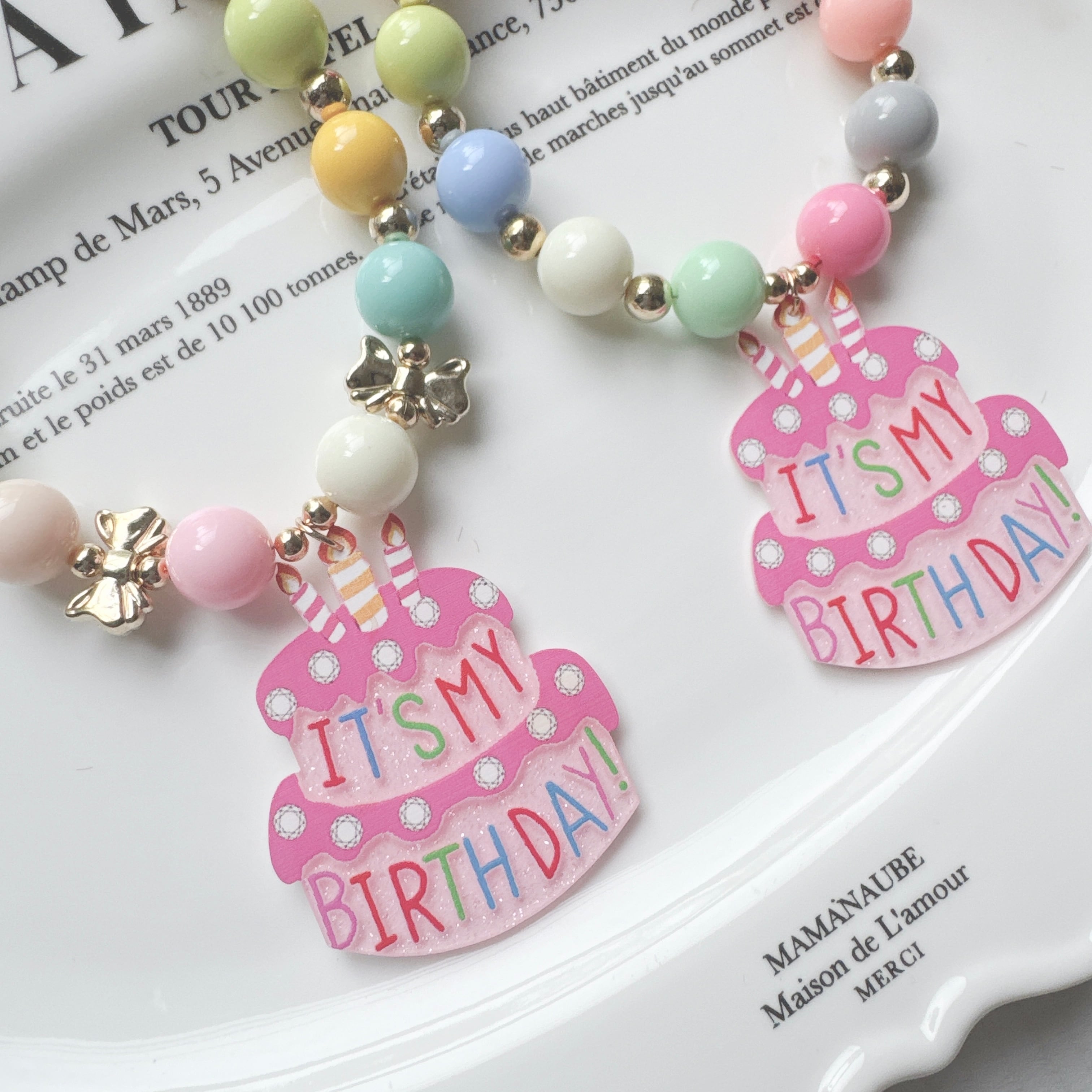 Birth day ピンクのケーキネックレス ゴールドバージョン