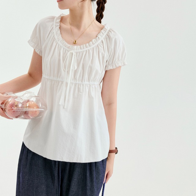 gathered ribbon blouse