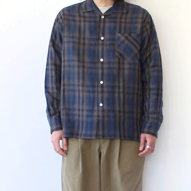 weac. リネンオープンカラーシャツ RAINY BLUE （Navy × Gray Check 