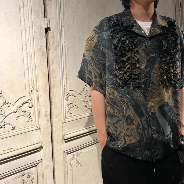 pas deux pareils【パ・ドゥ・パレイユ】フリルアロハシャツ | 6PSH−103F  BLACK MARBLE  SIZE:3)