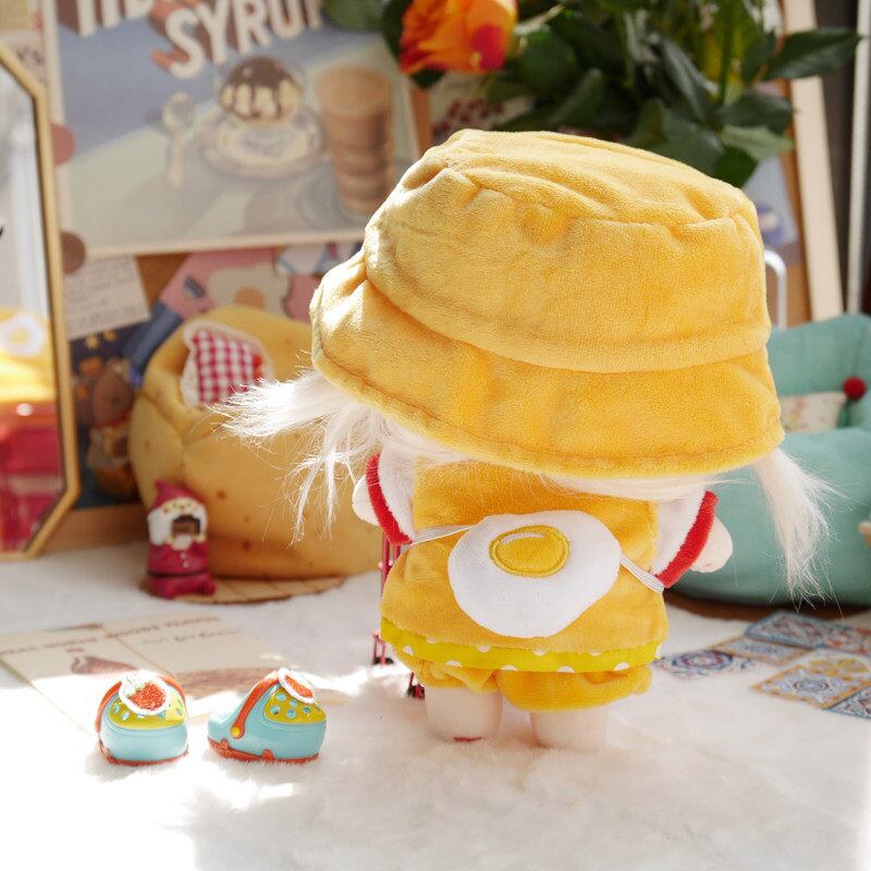 帽子付きまん丸ぬいぐるみ 20cmぬいぐるみ用 目玉焼き刺繍トップス+パンツ+帽子+ベスト+バッグ