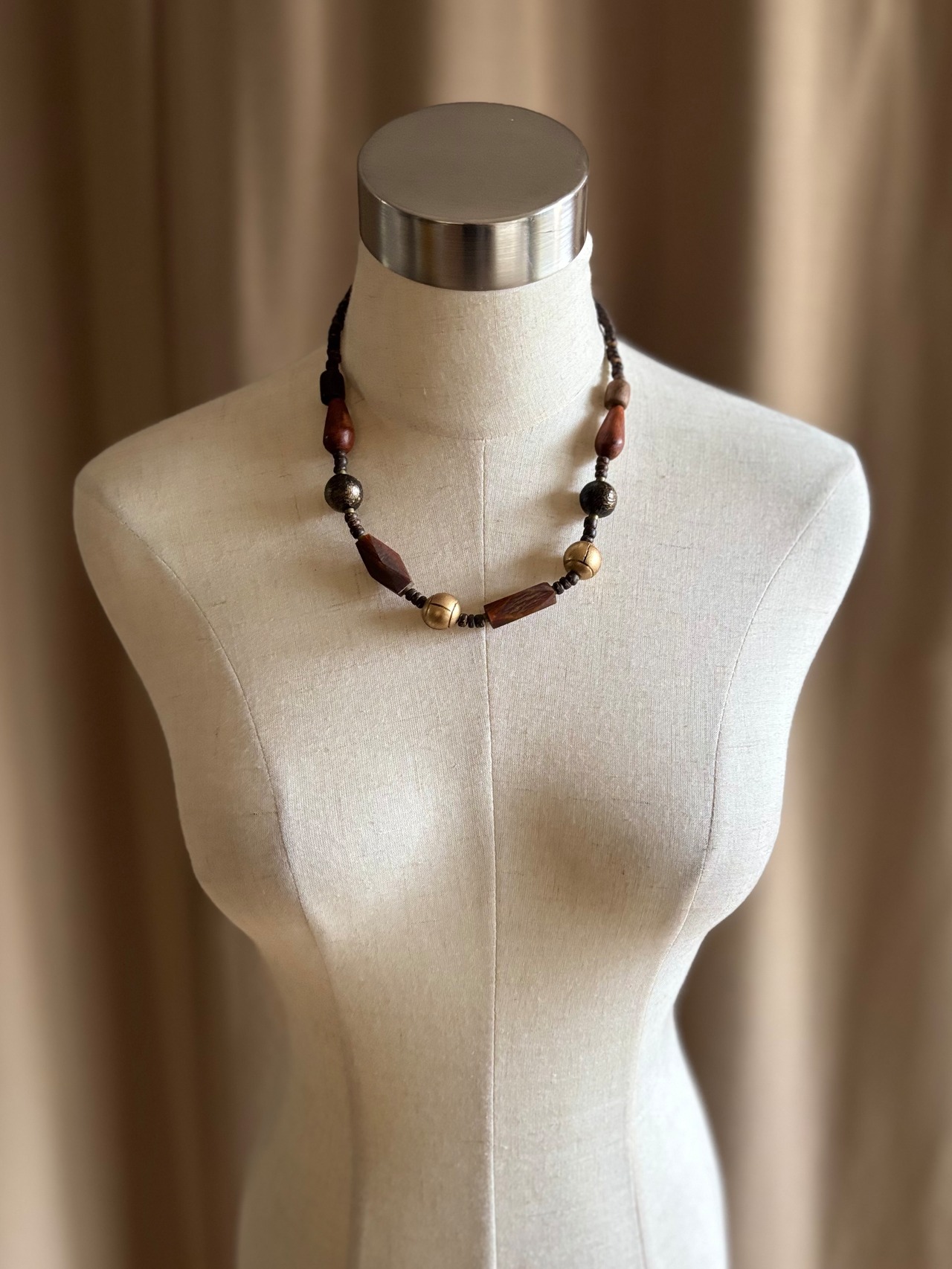 rustic wooden bead statement necklace-5242-10