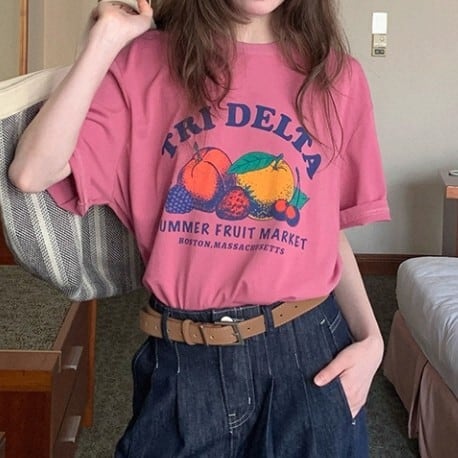 プリント 半袖 クルーネック Tシャツ L1128