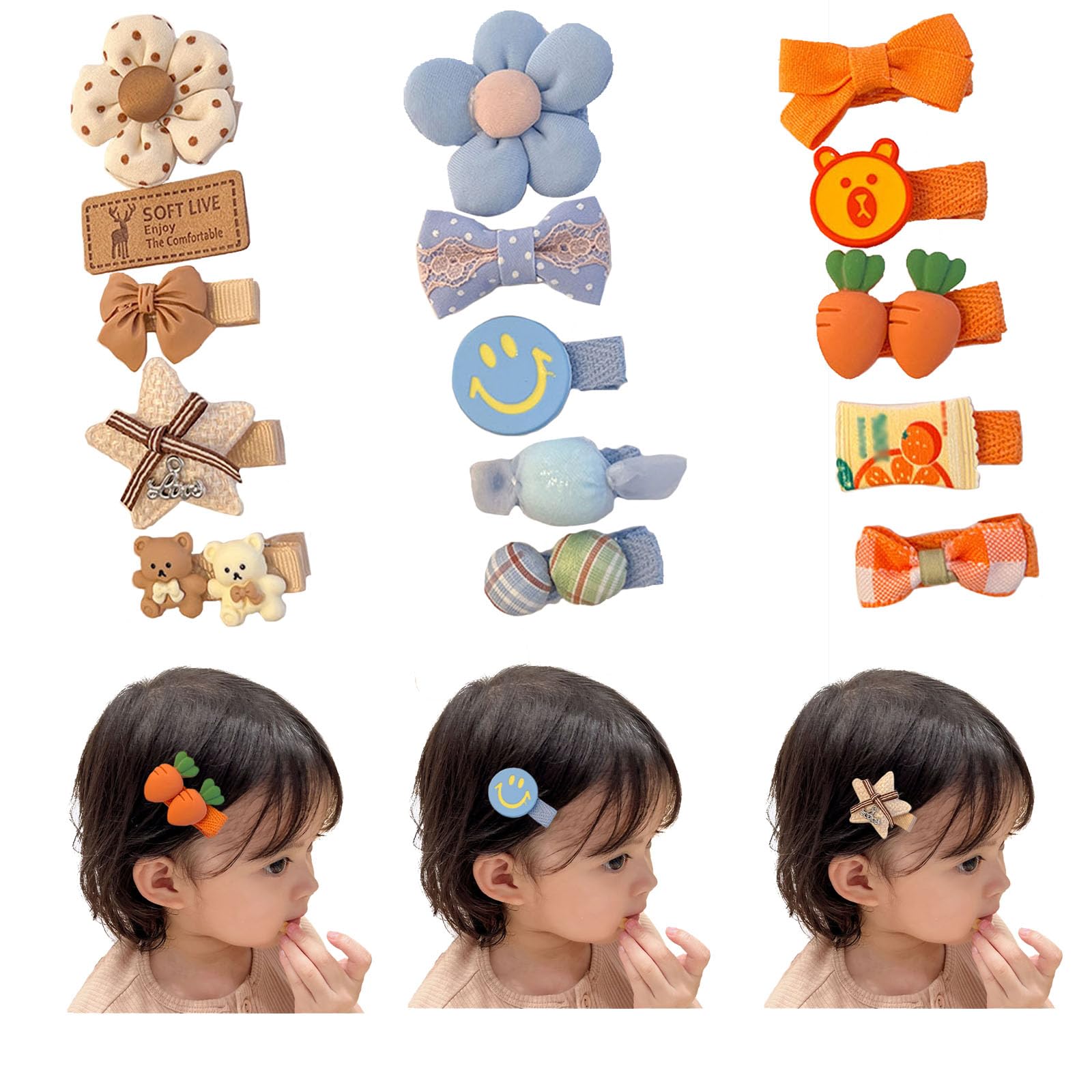【数量限り】子供 ベビー ヘアクリップ 15個セット キッズ ヘアピン ヘアアクセサリー 前髪クリップ 女の子 子供 小動物 花柄 かわいい ギフト 髪飾り(水玉+オレンジ+ブルー)