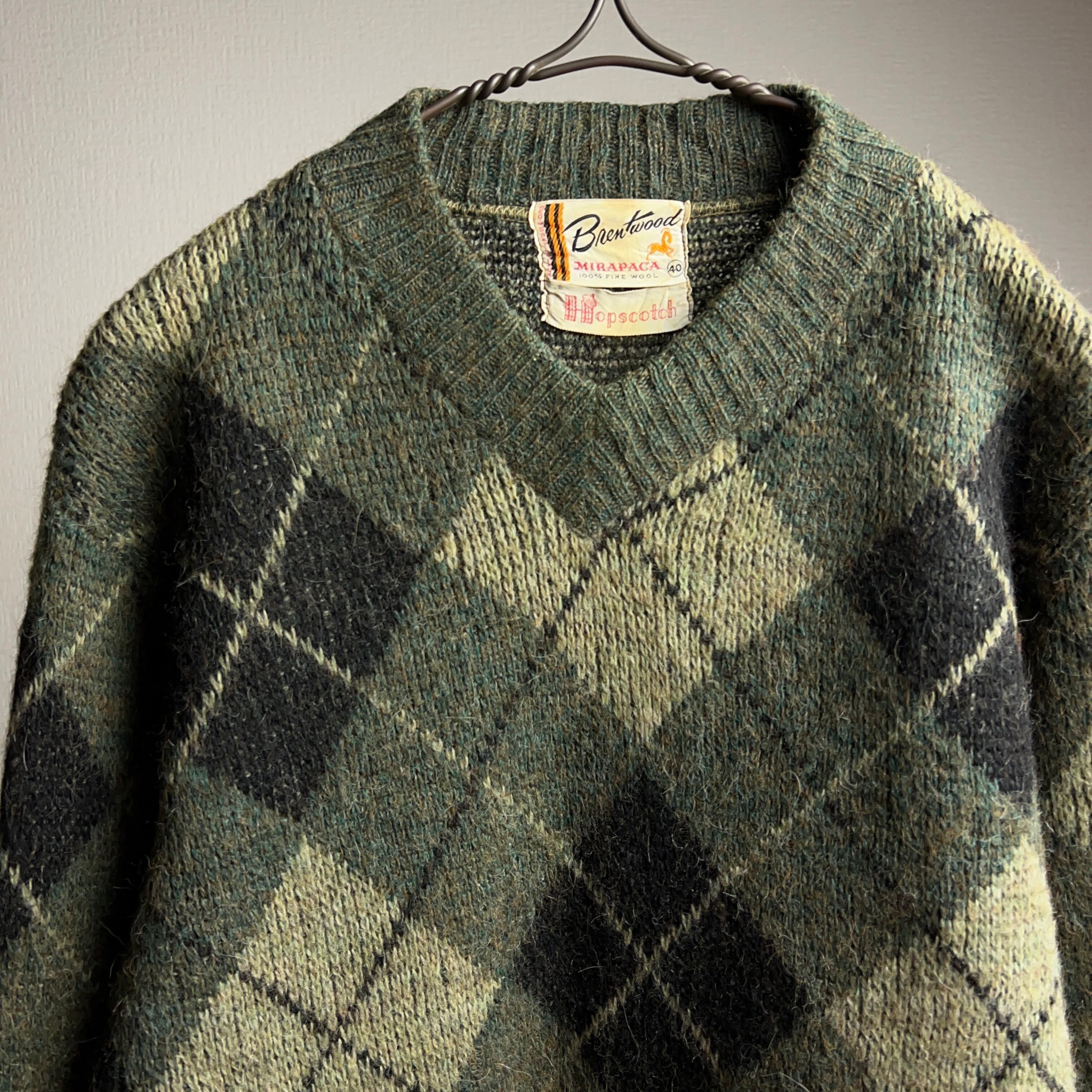 60's Brentwood Argyle Wool Knit Sweater 60年代 アーガイル柄 ウールニット  セーター【1000A94】【送料無料】