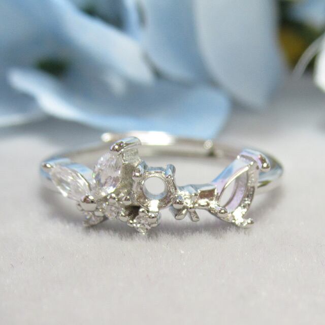 アウトレット5×3㎜ 雫 3㎜ 円 バタフライCZ S925 リング台 SV