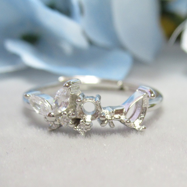 アウトレット5×3㎜ 雫 3㎜ 円 バタフライCZ S925 リング台 SV