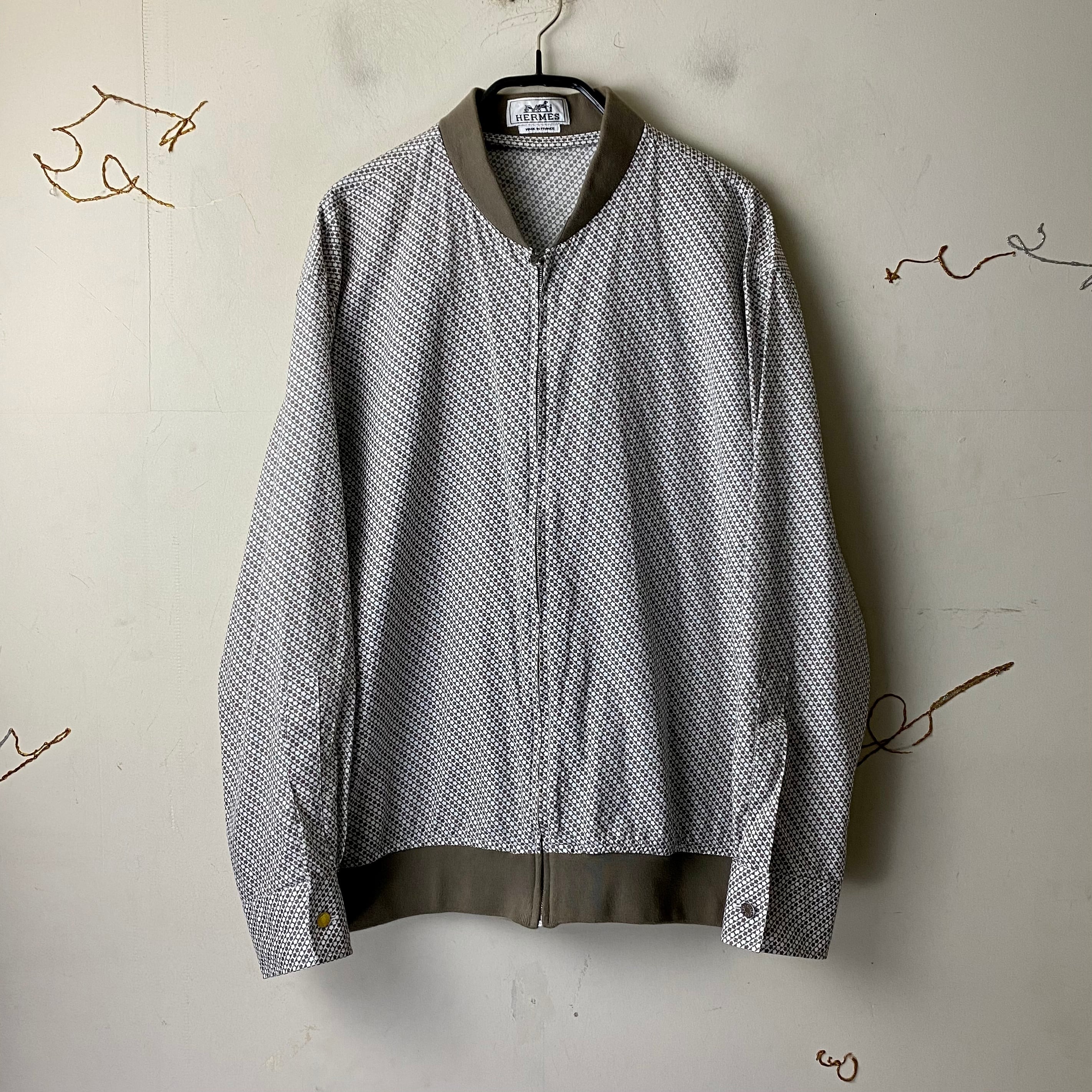 HERMES “H” pattern zip-up shirt blouson with cuffs sellier HERMES “H” pattern zip-up shirt blouson with cuffs sellier