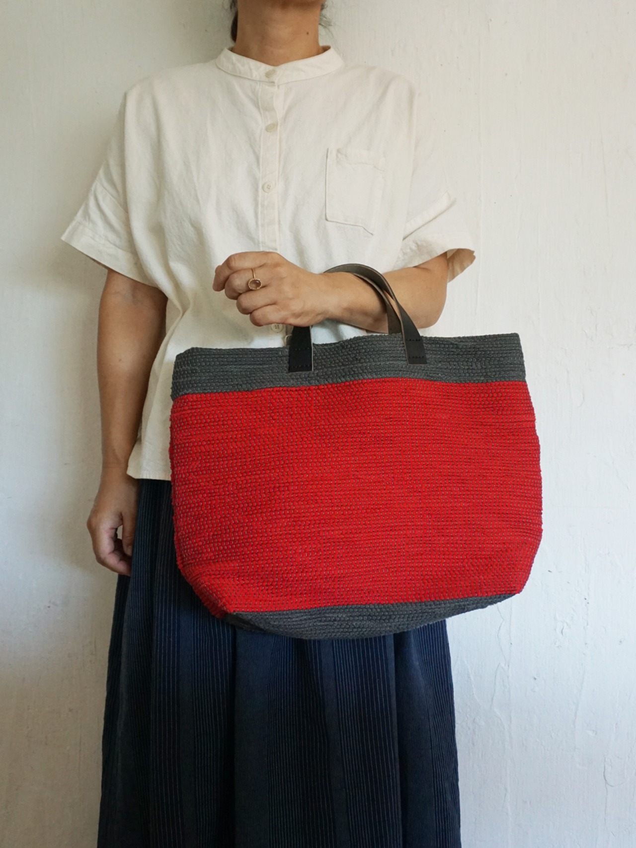 oricago 裂き織りバッグ レッド