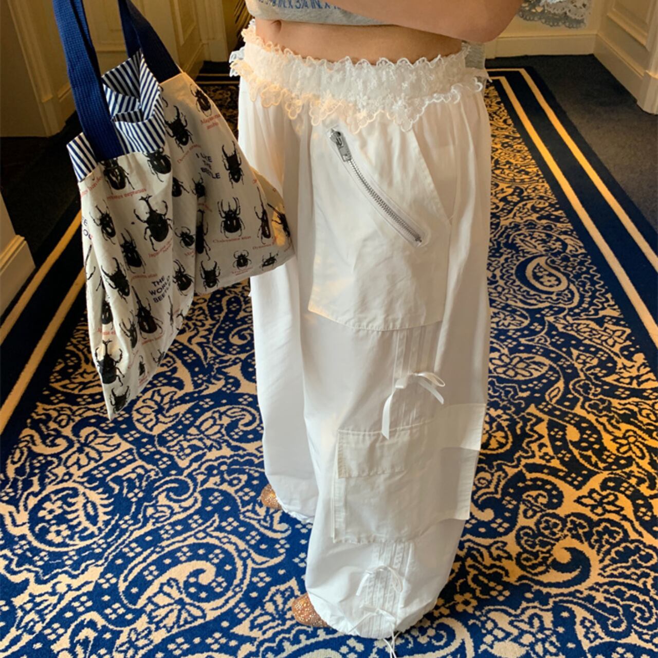 ハイウエスト リボンワイドカーゴパンツ A4244