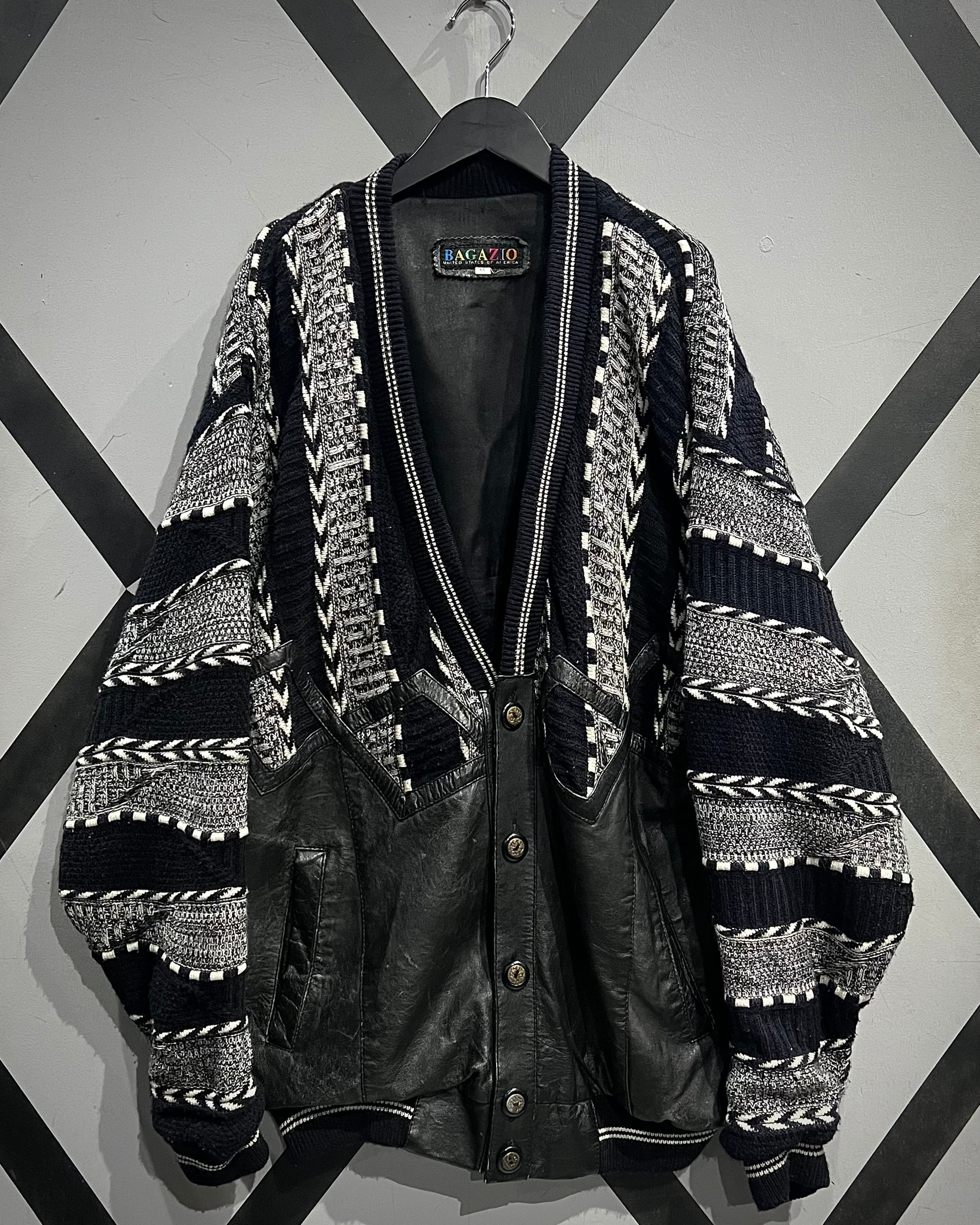 X VINTAGE】 Leather Switching Vintage 3D Knit Cardigan | Caka(カカ