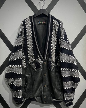 【X VINTAGE】 Leather Switching Vintage 3D Knit Cardigan