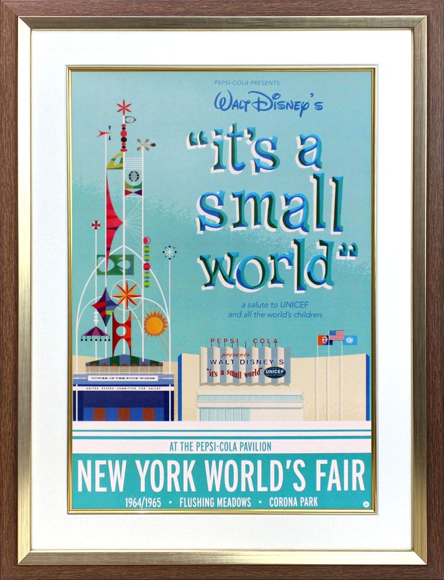 ディズニー テーマパーク「イッツ・ア・スモール・ワールド/ニューヨーク世界博覧会」展示用フック付額装ポスター