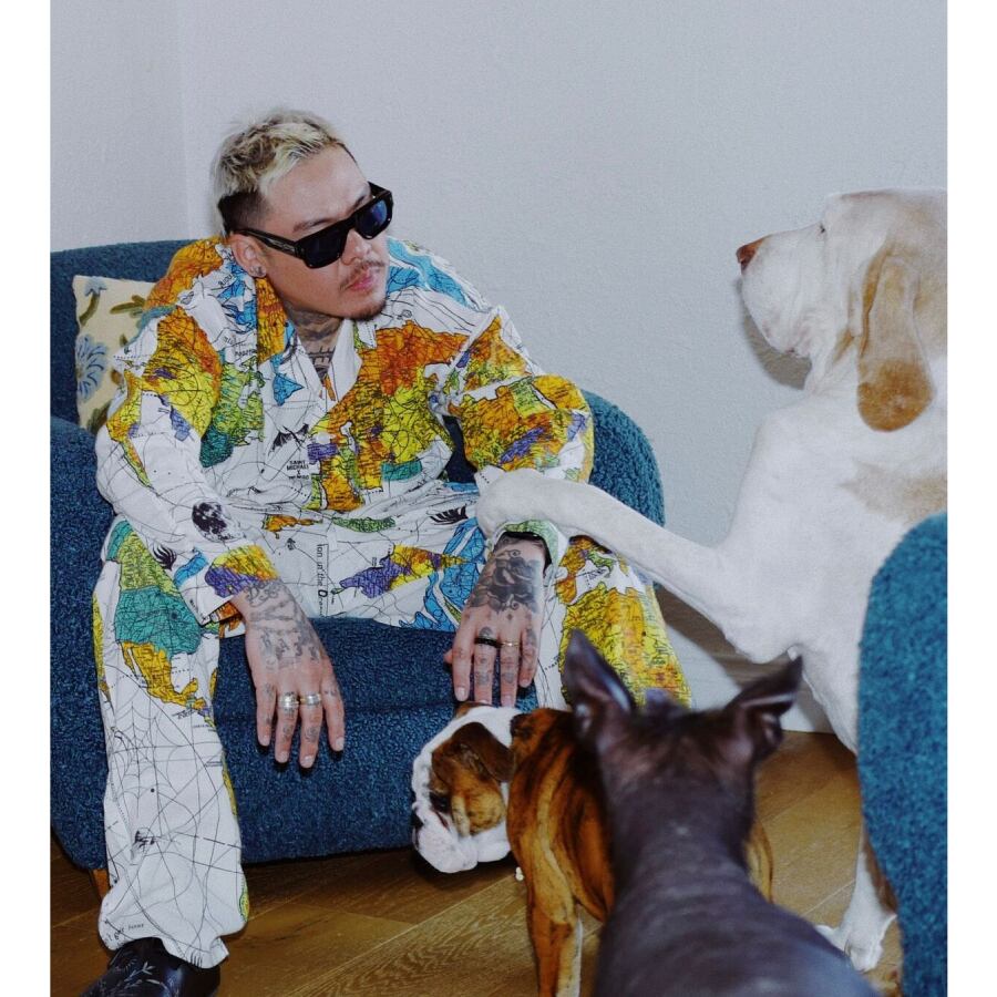 SAINT MICHAEL】SM-S23-0000-082/DW_PAJAMA SH/WORLD MAP/W | AYIN